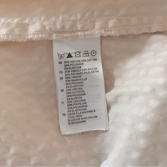 H&M Pale Pink Seersucker Cap Sleeve Pin Tuck Front Belted Shirt Dress Size Small - Picture 7 of 7